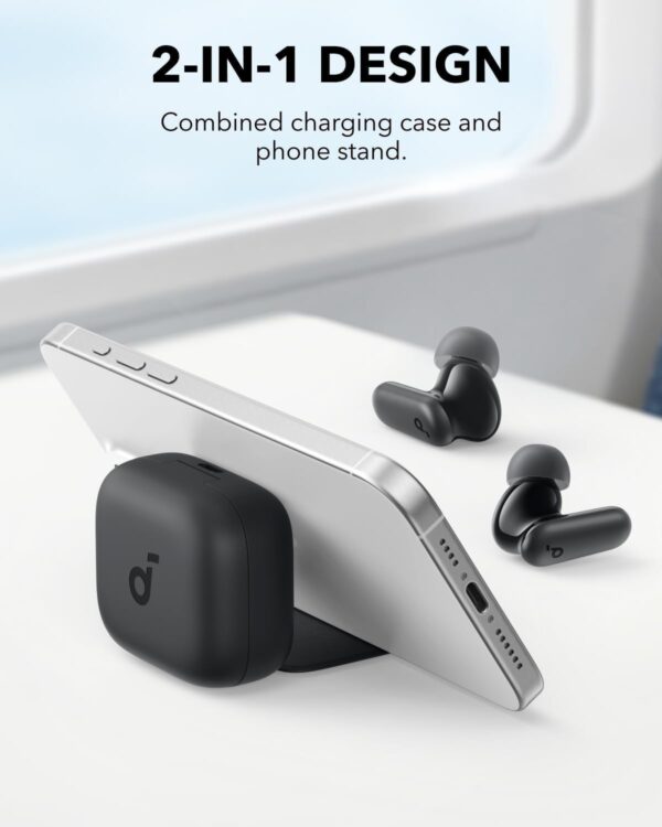 61+ZpIiXUaL._AC_SL1500_ سماعة أذن لاسلكية ساوند كور P30i بلوتوث 5.4 بخاصية إلغاء الضوضاء قوية وذكية بصوت باس قوي ووقت تشغيل 45 ساعة بجراب 2 في 1 وحامل موبايل بتصنيف IP54 من انكر، أسود